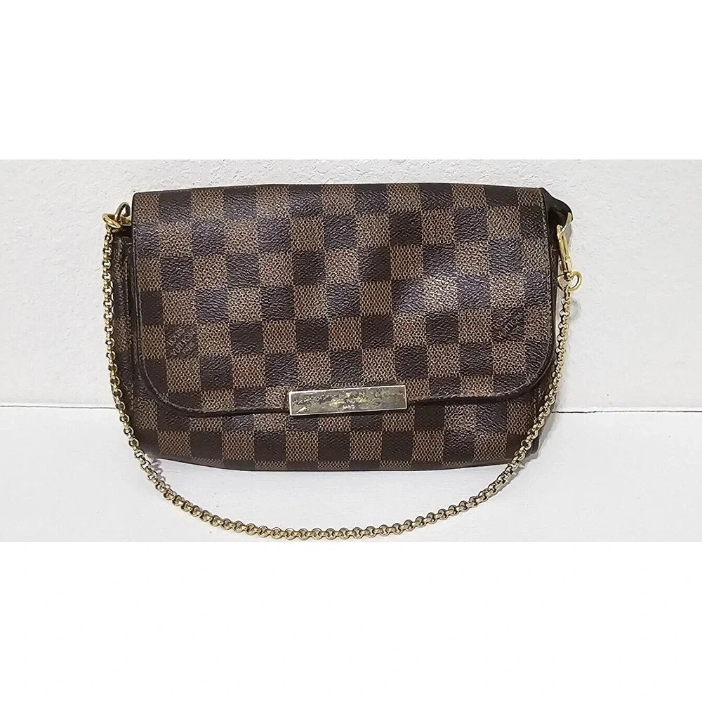 LOUIS VUITTON Favorite PM Damier Ebene Crossbody Bag FRANCE‎  Du1154 Color Brown